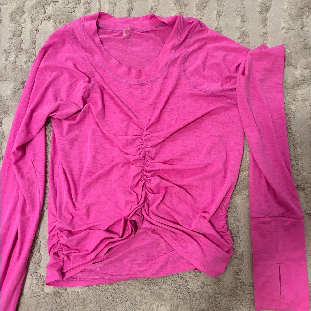 Vibrant Pink Gathered Long Sleeve Top
